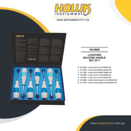Hawk Dental 7-piece Root Luxators Set with precision tips for controlled tooth and root extraction in Australia