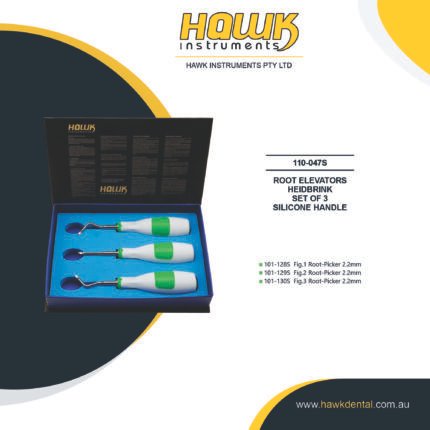 Hawk Dental 3-piece Heidbrink Root Elevators Set for precise tooth and root elevation during dental extractions in Australia