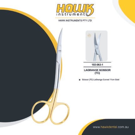 Hawk Dental TC LaGrange Double Curved Scissors 11cm gold for precise dental cutting in Australia