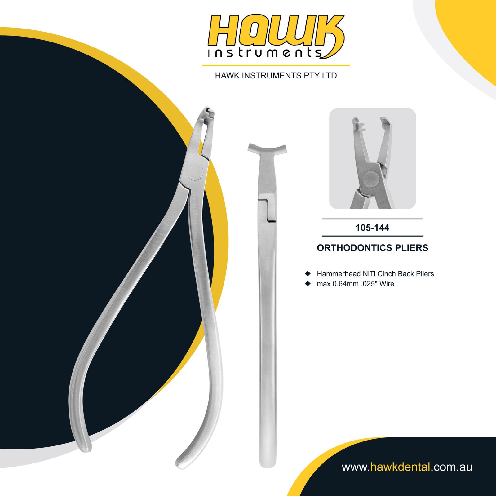 105-144 Hammerhead NiTi Cinch Back Pliers max 0.64mm .025" Wire - Image 1