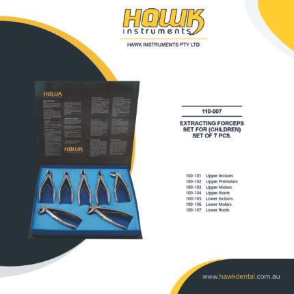Hawk Dental 7-piece Pediatric Extraction Forceps Set for primary tooth removal in Australia