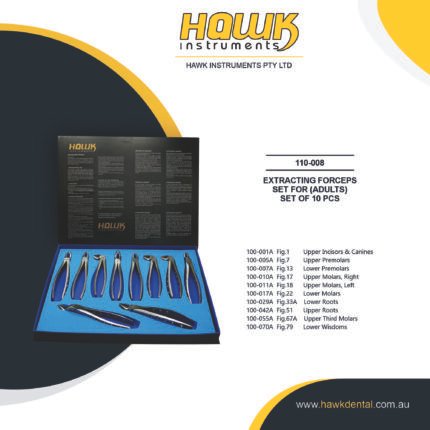 Hawk Dental 10-Piece Adult Dental Extraction Forceps Set Australia